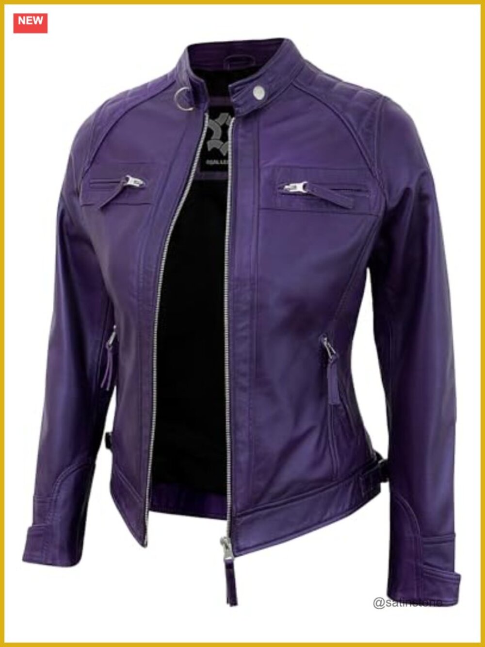 Real Lambskin Leather Jacket Cafe Racer Quilted Motorcycle Style